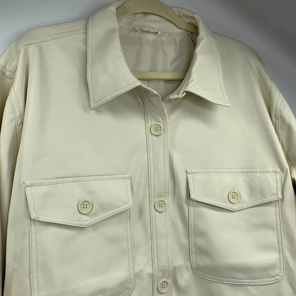 Good American Better Than Leather Faux Leather Shacket Bone Size 3/4=L/XL NWT - Picture 8 of 16